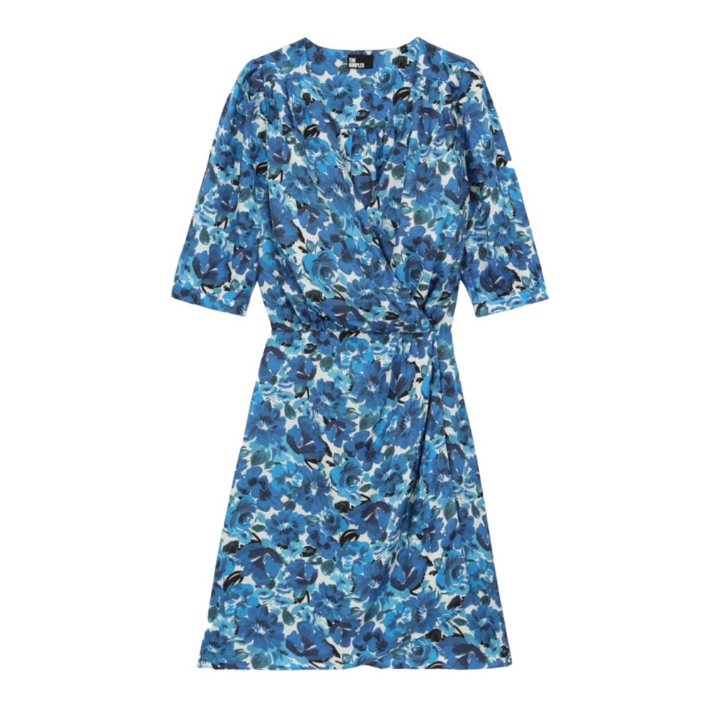 The Kooples Smooth Flowers Blue Floral Print Wrap Dress Boho French Girl Chic M4 - Picture 6 of 14